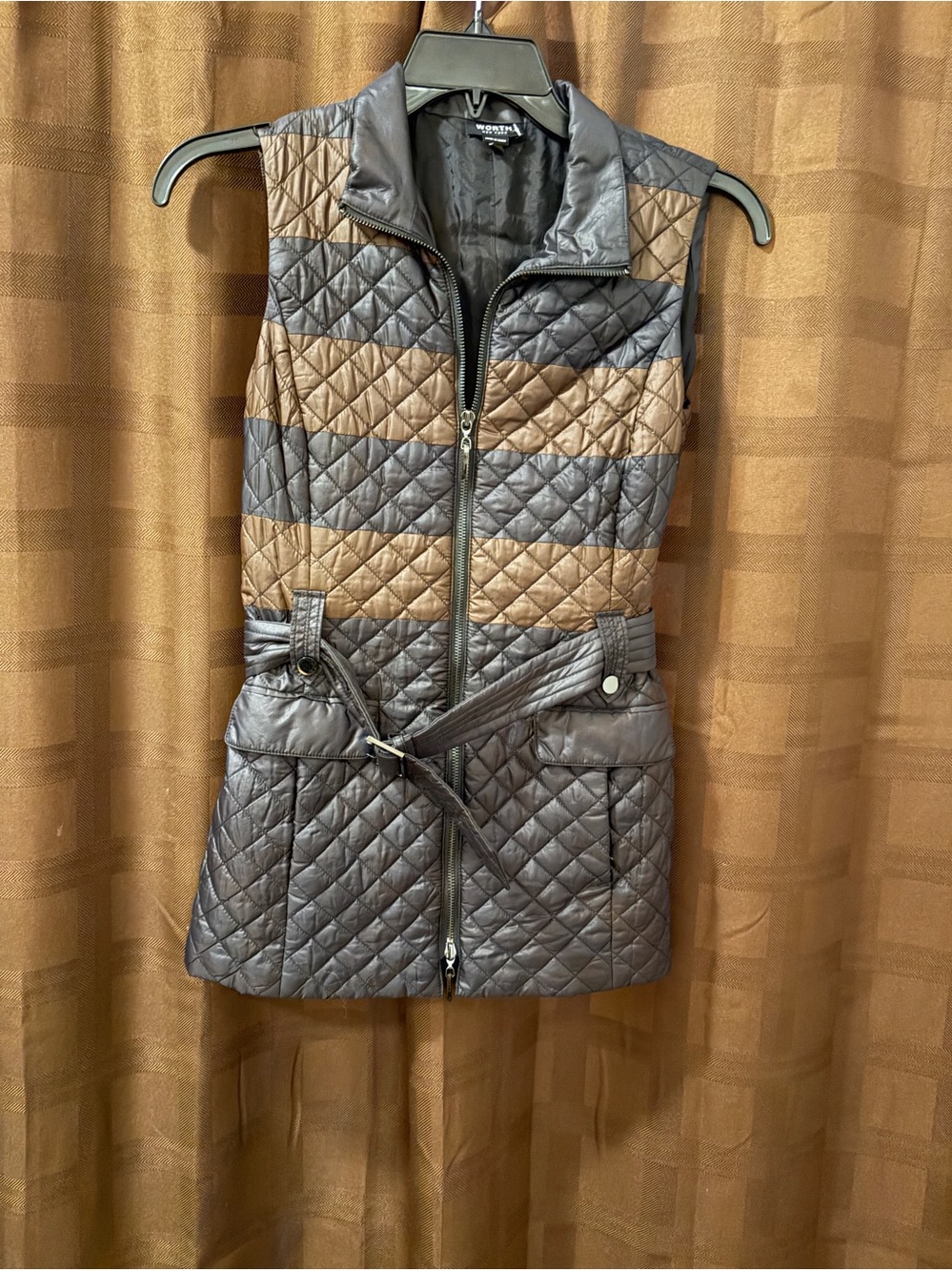 WORTH NEW YORK QUILTED STRIPE VEST With BELT size 2